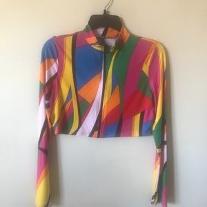 NEW!! Fashionova Multi Colored Crop Top. Long sleeves. XL